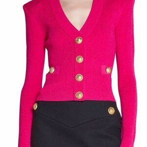 Balmain Fuchsia Cardigan with Gold Accents